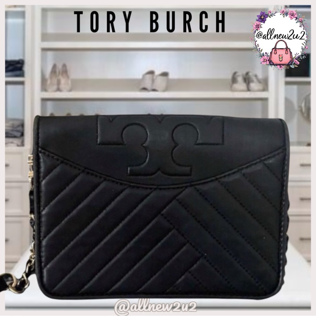 Tory Burch Savannah Quilted Black Satchel With Shoulder Strap
